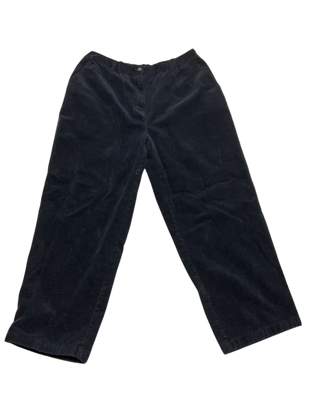 Vtg L.L. Bean Black Corduroy Pants 18P Elastic Waist Cotton Blend 90s Wide Leg